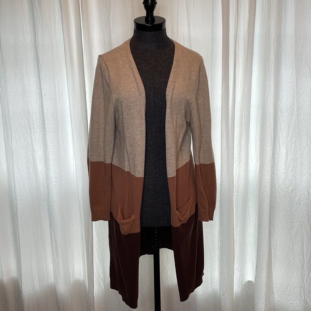 Poof Apparel Color Block Soft and Warm Open front Cardigan Size Large